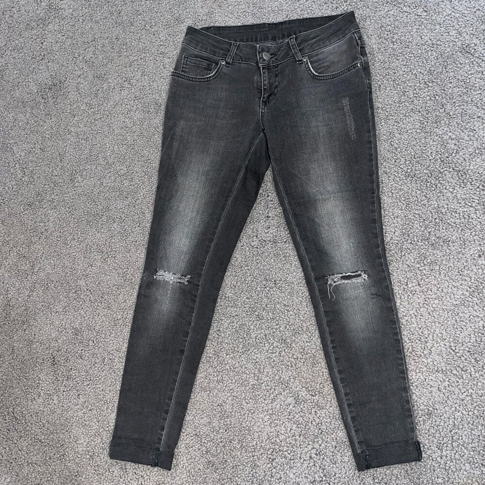 ANINE BING Black Wash Low Rise Skinny Cuffed Stretch Jeans Minor Distressing -26